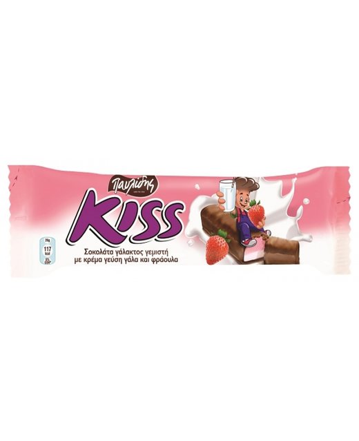 Pavlidis Kiss chocolate bar with strawberry filling 26g