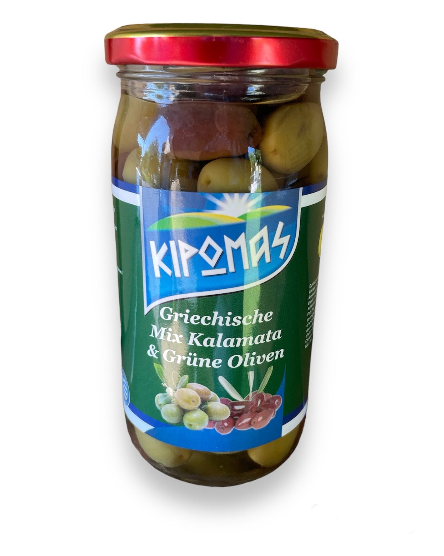 KIPOMAS Mix Kalamata &amp; Green Olives Glass (VP ​​12 x 370g)